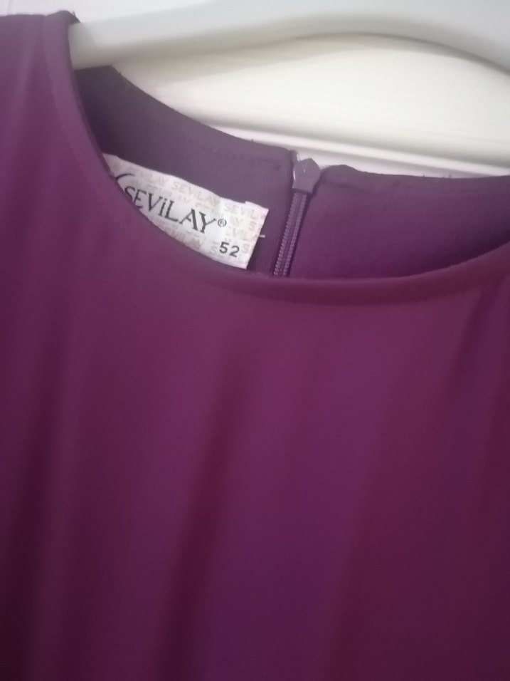 Mürdüm renk 
Uzun Kollu Drapeli Abiye Elbise - Görsel 2