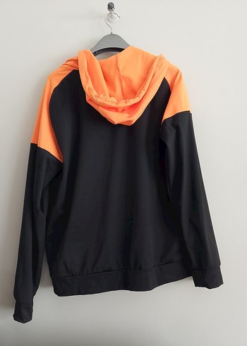 xxl Beden turuncu Renk Kadın Siyah-Turuncu Fermuarlı Sweatshirt