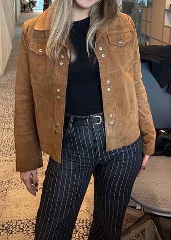 Düğmeli Kahverengi Süet Kadın Ceket - Görsel 7