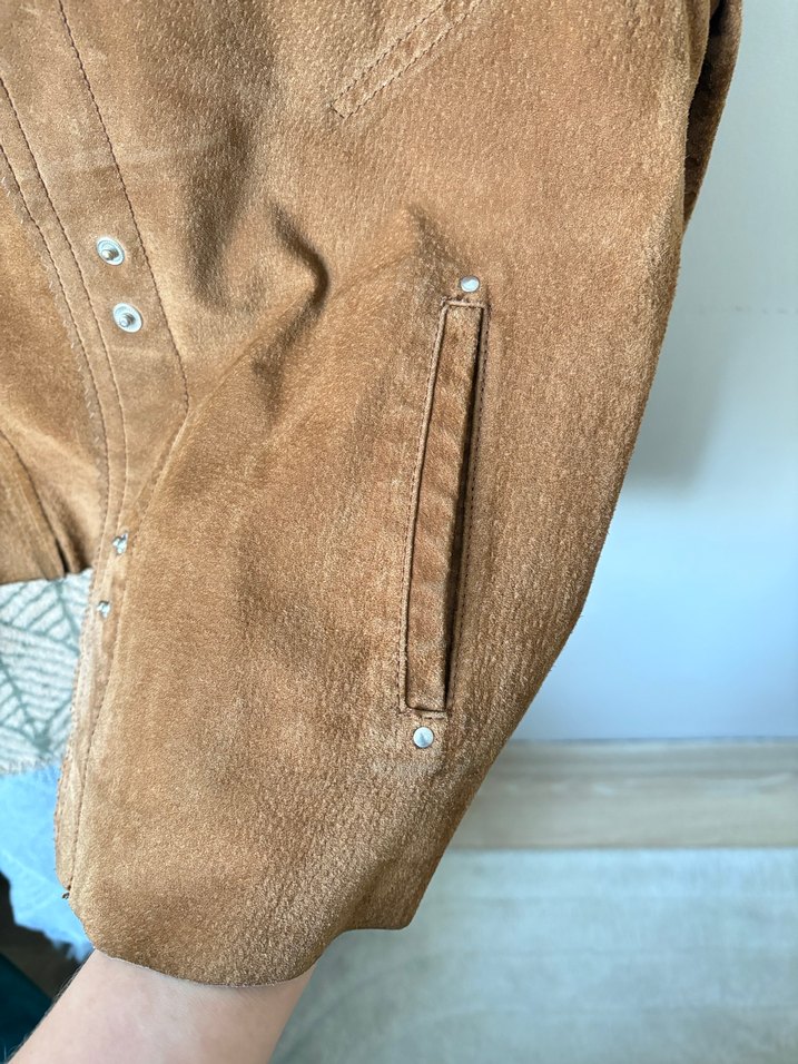 Düğmeli Kahverengi Süet Kadın Ceket - Görsel 5