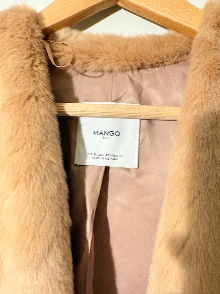Mango pudra pembe tüylü mont - Görsel 2