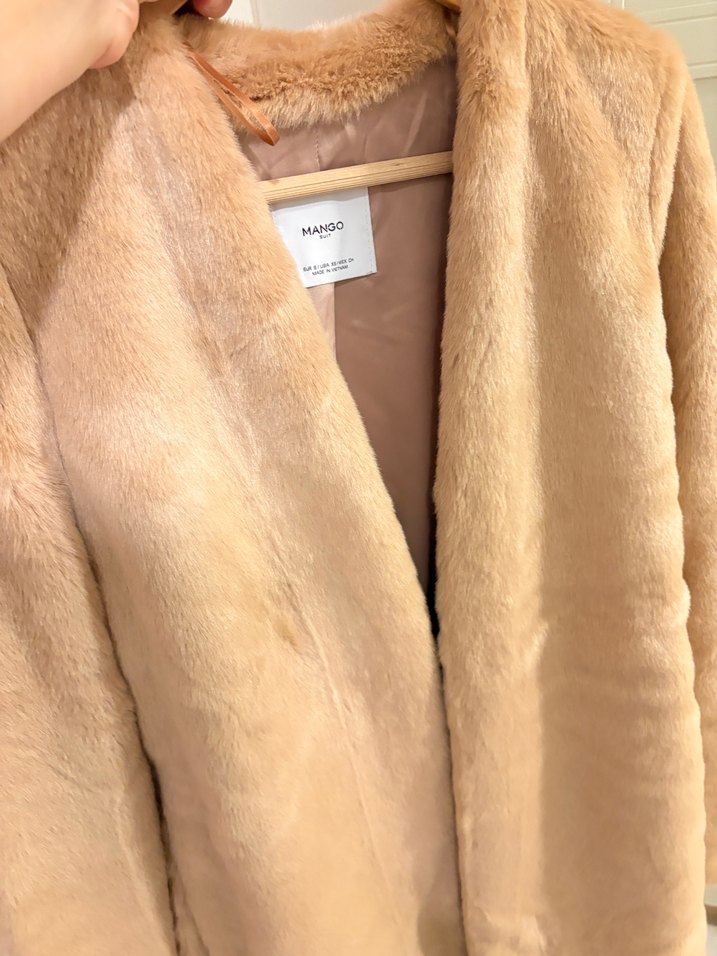 Mango pudra pembe tüylü mont - Görsel 3