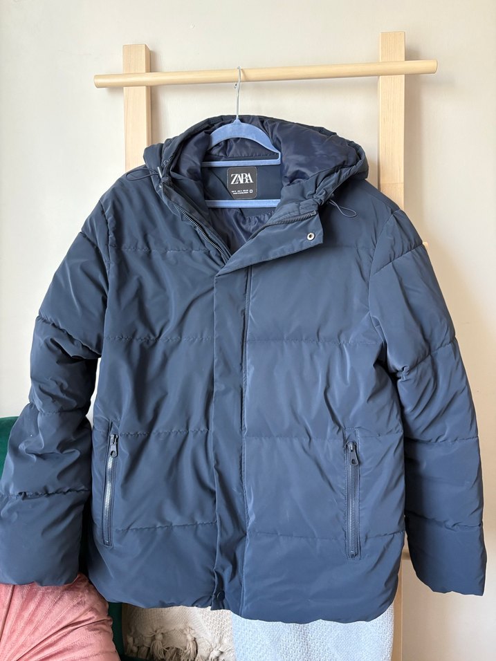 Lacivert Erkek Kapüşonlu Fermuarlı Şişme Mont - Görsel 2