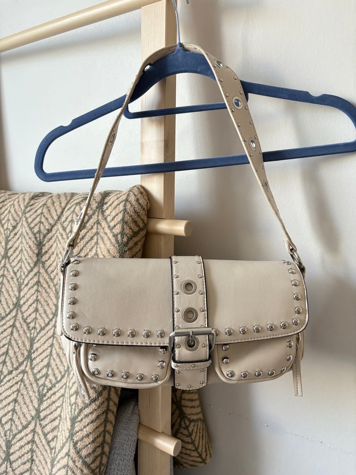 Bej Deri Kadın Omuz Çantası - Görsel 2