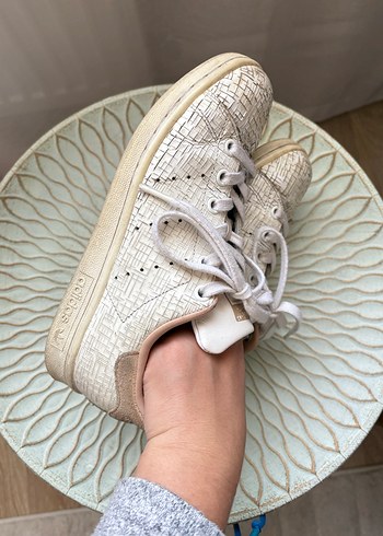 Adidas stan smith beyaz dokulu ayakkabı - Görsel 3