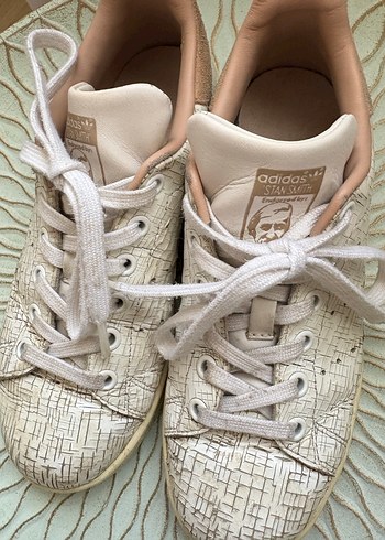 Adidas stan smith beyaz dokulu ayakkabı - Görsel 6