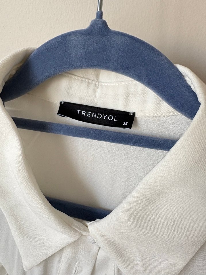 Fırfırlı, Beyaz, Uzun Kollu Kadın Gömlek - Görsel 3