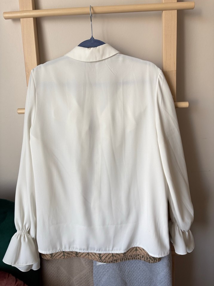 Fırfırlı, Beyaz, Uzun Kollu Kadın Gömlek - Görsel 4