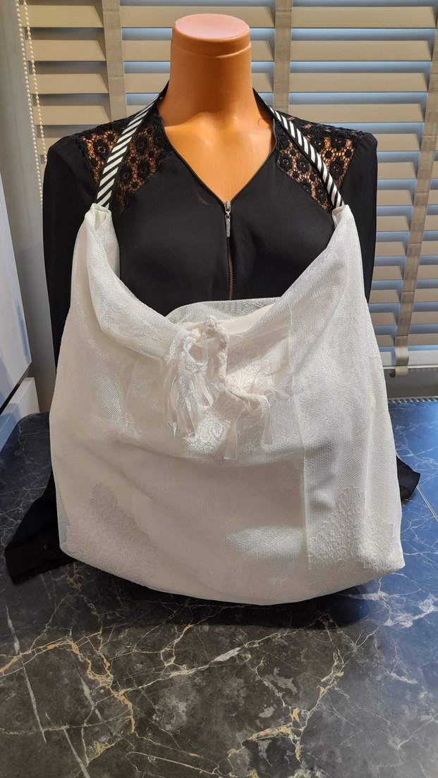 Beyaz Püsküllü tül dantel Bohem Kadın Çanta - Görsel 5