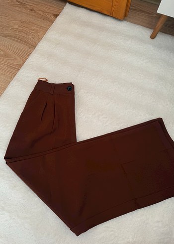 s Beden Kadın Kahverengi Parlak Saten Kumaş Pantolon
