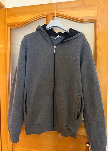 Gri Kapüşonlu Fermuarlı Erkek Sweatshirt