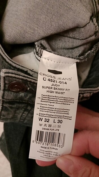 32 Beden gri Renk Cross kadın kot