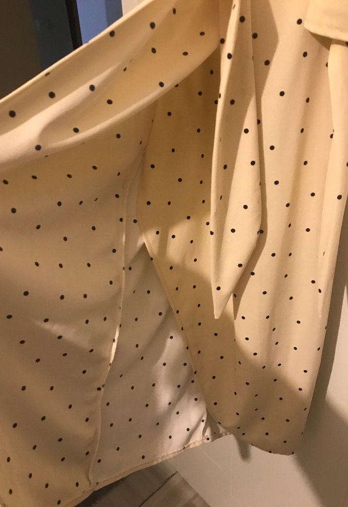 Bej Puantiyeli Uzun Drapeli Elbise - Görsel 3