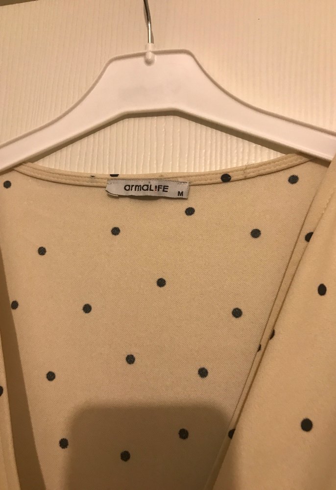 Bej Puantiyeli Uzun Drapeli Elbise - Görsel 2