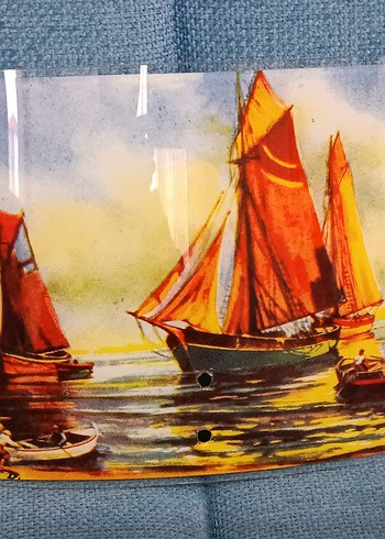 1970 li yıllardan gece lambası camı..18*23 cm.Yelkenli Tablosu - Görsel 2