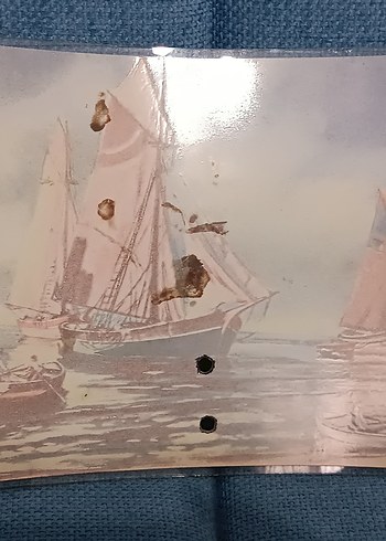 1970 li yıllardan gece lambası camı..18*23 cm.Yelkenli Tablosu - Görsel 3