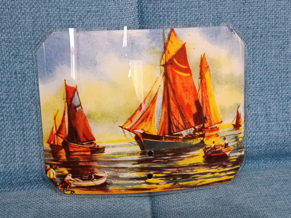 1970 li yıllardan gece lambası camı..18*23 cm.Yelkenli Tablosu - Görsel 2