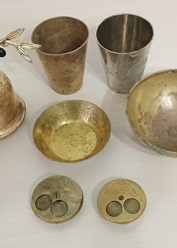 8 adet pirinç, dua işlemeli bardak ve dua tası - Görsel 3