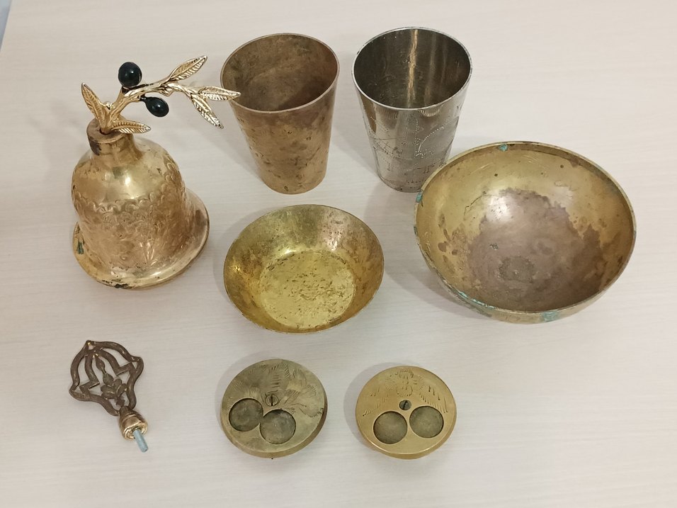 8 adet pirinç, dua işlemeli bardak ve dua tası - Görsel 3