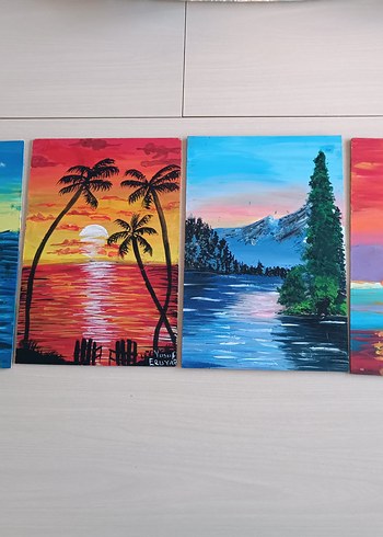 20*30 cm renkli Manzara Temalı Dekoratif Tablo Seti - Görsel 2