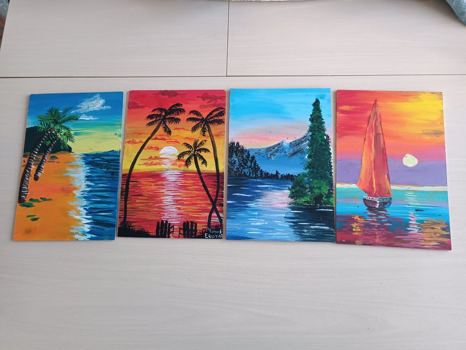 20*30 cm renkli Manzara Temalı Dekoratif Tablo Seti - Görsel 2