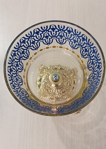 10cm yükseklik 12cm çap Altın Ayaklı Mavi Desenli sunumluk Vazo - Görsel 2