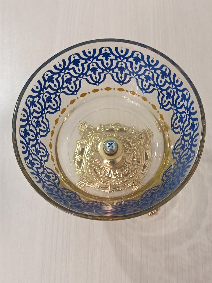 10cm yükseklik 12cm çap Altın Ayaklı Mavi Desenli sunumluk Vazo - Görsel 2