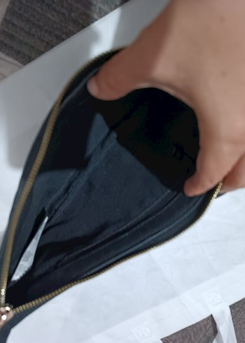 Beden siyah Renk Kadın Siyah Deri Fermuarlı El Çantası