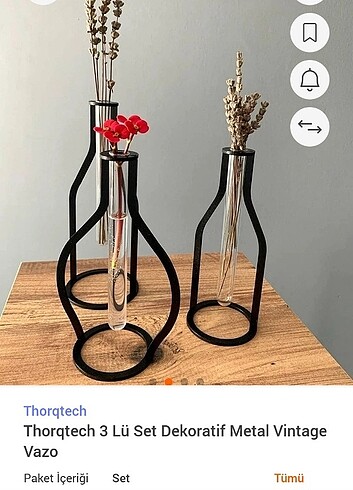 Vazo çiçeklik tüp huni thorqtech 3 lü metal vazo