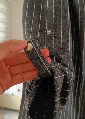 36 Beden gri Renk Gri Çizgili Kadın Ceket