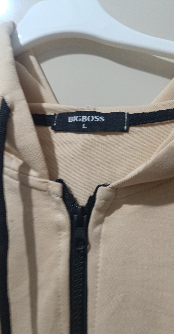 Bej Siyah Kapüşonlu Fermuarlı Sweatshirt - Görsel 3