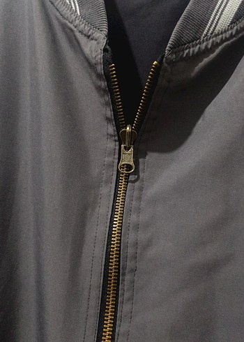 Gri lacivert Erkek Fermuarlı Rahat Mont çift taraflı - Görsel 5