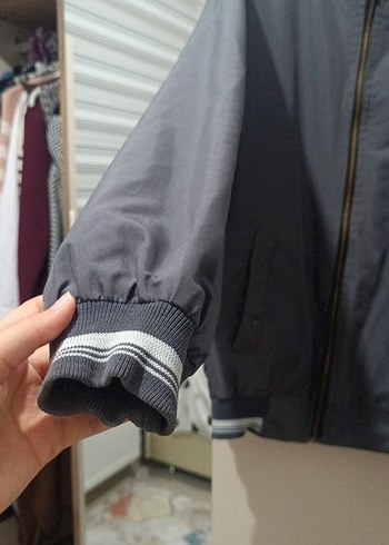 Gri lacivert Erkek Fermuarlı Rahat Mont çift taraflı - Görsel 3