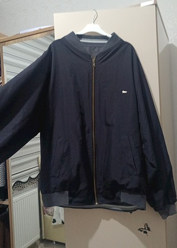 Gri lacivert Erkek Fermuarlı Rahat Mont çift taraflı - Görsel 9