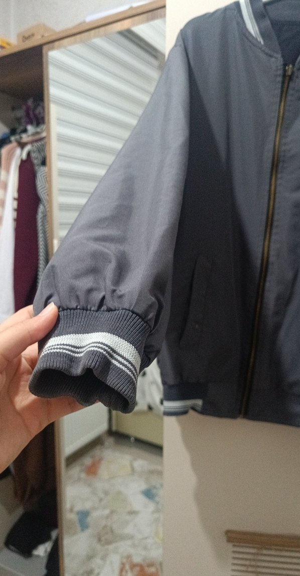 Gri lacivert Erkek Fermuarlı Rahat Mont çift taraflı - Görsel 3