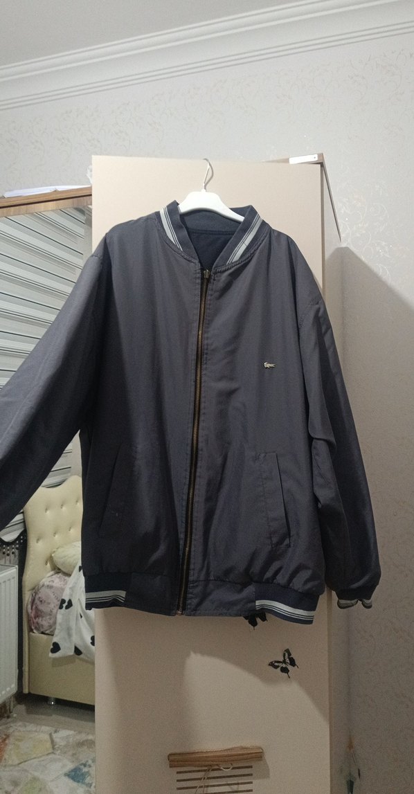 Gri lacivert Erkek Fermuarlı Rahat Mont çift taraflı - Görsel 2