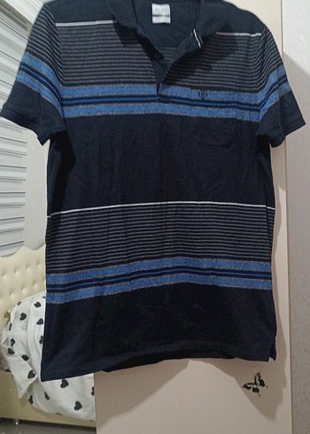 Erkek Mavi Çizgili Kısa Kollu Polo Tişört - Görsel 2