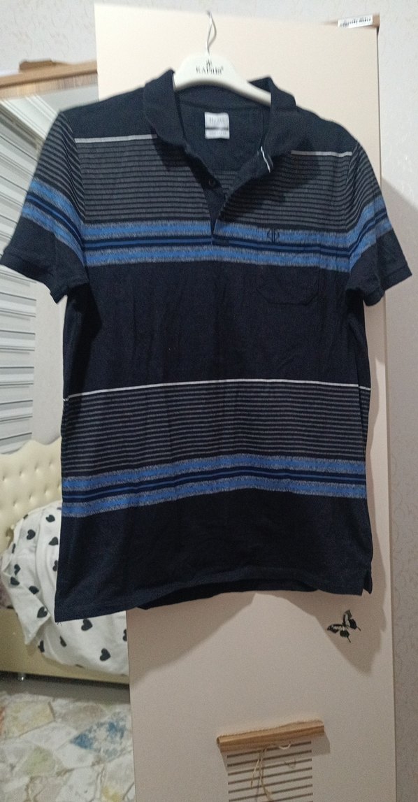 Erkek Mavi Çizgili Kısa Kollu Polo Tişört - Görsel 2