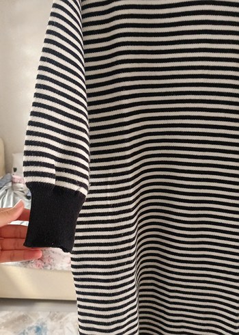 Uzun Kollu Çizgili Kadın Triko Elbise - Görsel 3