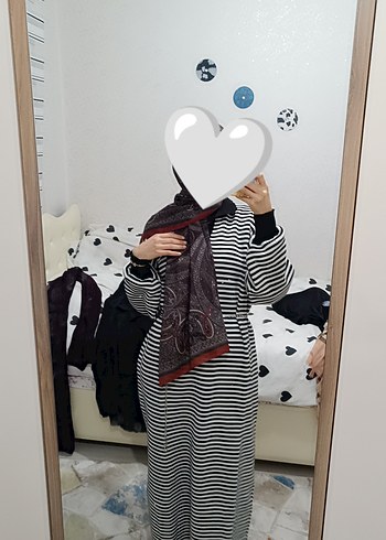 Uzun Kollu Çizgili Kadın Triko Elbise - Görsel 2