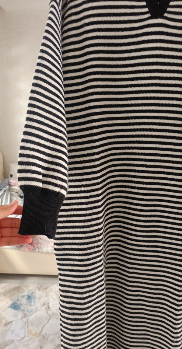 Uzun Kollu Çizgili Kadın Triko Elbise - Görsel 3