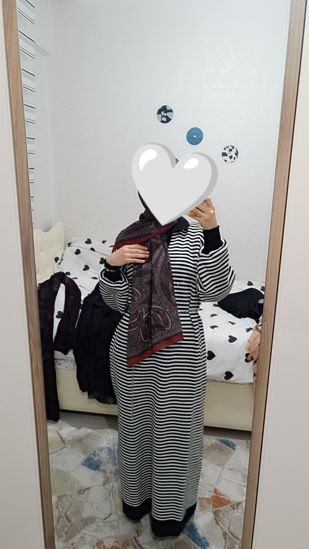 Uzun Kollu Çizgili Kadın Triko Elbise - Görsel 2