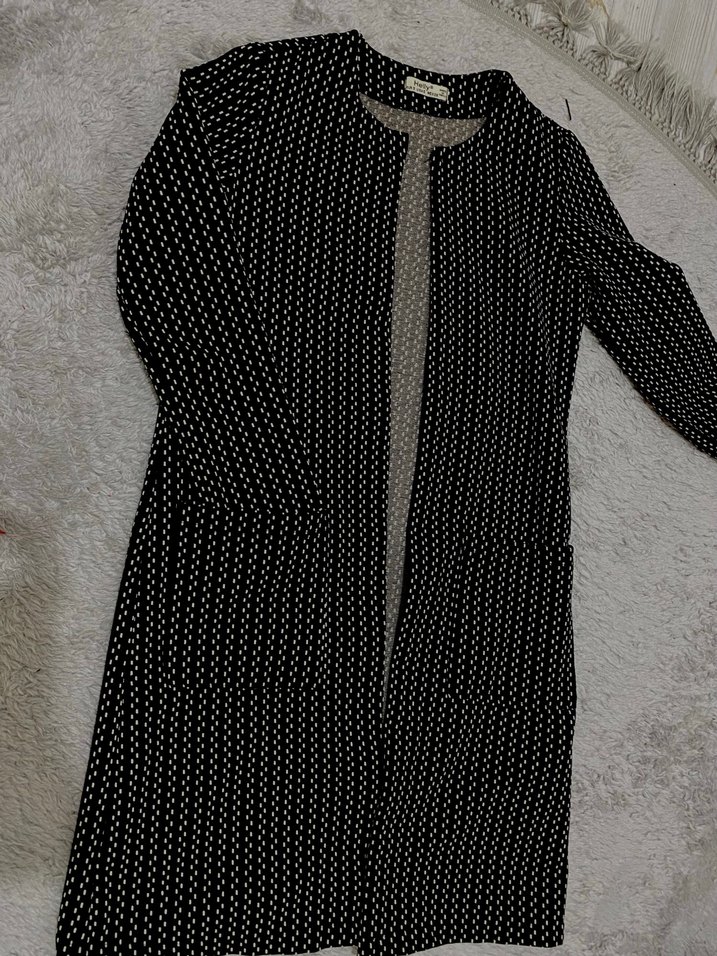 Kadın Siyah Midi Yılan Desenli Triko Ceket - Görsel 2