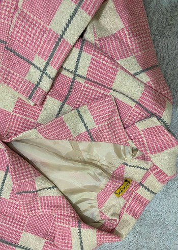 Pembe Gri Kareli Midi Kadın Kaban - Görsel 4