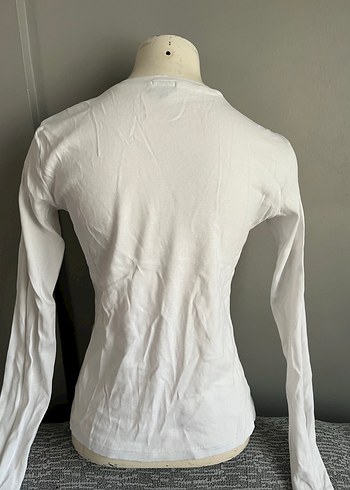 Baskılı Beyaz Hamile Uzun Kollu Tişört - Görsel 4