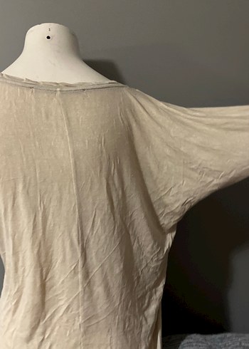 Bej Keten Tişörtü, Kısa Kollu, Salaş Kesim - Görsel 5