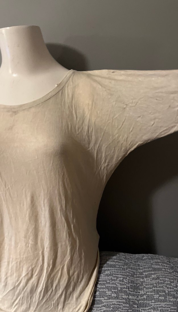 Bej Keten Tişörtü, Kısa Kollu, Salaş Kesim - Görsel 4