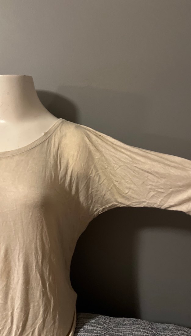 Bej Keten Tişörtü, Kısa Kollu, Salaş Kesim - Görsel 3