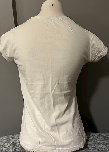 Beyaz Kız Çocuk Puff Kollu Baskılı Tişört - Görsel 3