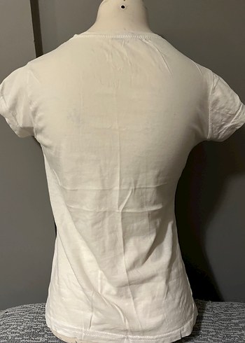 Beyaz Kız Çocuk Puff Kollu Baskılı Tişört - Görsel 4